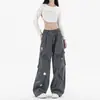 Pantalones cargo casuales de algodón puro con bordado floral tridimensional estilo vintage y múltiples bolsillos