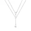 Colar de Corrente Dupla de Cobre Branco com Pingente de Gota e Franja de Zircônia, Joia Versátil de Alto Padrão para Família e Amigos, Venda Quente Transfronteiriça