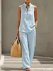 Conjunto de Dos Piezas de Pantalón Ancho y Top Holgado con Cuello Alto y Mangas Murciélago, Nuevo para Primavera/Verano 2026, Estilo Perezoso Casual, Traje de Lino