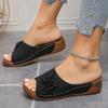 2025 Primavera e Verão Novo Amazon Cross-border Wedge Open Toe Outwear Chinelos Sandálias Femininas Europeias e Americanas Comércio Exterior Tamanho Grande Sapatos Femininos