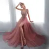 2025 Exportación Europea y Americana Wishebayshopee Rosa Bordado Lentejuelas Sexy Escote Profundo V Lentejuelas Falda Larga Vestido de Noche