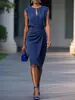 2026 Nuevo vestido de moda elegante de color liso ajustado con cuello redondo para mujer, sitio independiente de Amazon transfronterizo europeo y americano