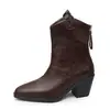 Botas vaqueras retro occidentales europeas y americanas, tacón grueso, punta fina, cierre de cremallera trasera, botas de moda hasta la pantorrilla, venta al por mayor para ventas transfronterizas