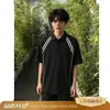 Camisa Polo Rayada Estilo Retro Americano Manga Corta para Hombre Verano de Alta Gama Pesada con Cuello Camisero Corte Limpio Media Manga