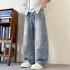 Jeans Masculino Ripped Vintage Design High Street Tendência Retro Largo Perna Larga Roupa Casual Moda para Ir ao Trabalho Calça Longa