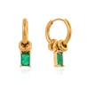 Pendientes Minimalistas de Acero Inoxidable Europeos y Americanos Wanxing con Colgante de Circonita Cuadrada Verde, Joyería de Lujo Ligero Transfronteriza de Nicho al por Mayor