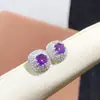 Pendientes de amatista natural pura color súper varilla piedra desnuda tamaño 5*5 mm plata de ley s925 de alta calidad incrustación
