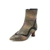 Botas femininas de salto alto bico fino color block da moda, tamanho grande, botas curtas para outono e inverno 7701