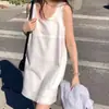 Vestido de tirantes sin mangas para mujer de Dongdaemun, Corea, de alta gama, simple, color liso, con ribete de encaje