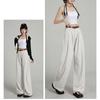 Pantalones Blancos de Pierna Ancha con Caída para Mujer Otoño e Invierno 2025 Nuevo Plisado Combinable Recto Adelgazante Suelto Jeans de Moda