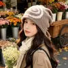 Gorro de Punto Jacquard Espiral Divertido Vintage para Mujer, Versátil para Otoño e Invierno, Cálido y Holgado con Cordón para Adelgazar la Cara