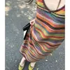 Vestido de Tirantes Tejido a Rayas de Colores Estilo Francés 2025 Primavera y Verano Nuevo Sexy Sexy Adelgazante Falda Larga para Mujeres