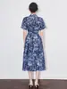 2509504 - Vestido Camisa Estampado com Gola Estilo Commuter de Alta Qualidade Estilo Férias Verão Feminino Novo Vestido