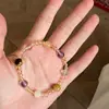 Pulseira Amarela de Cristal Colorida com Doces e Pedras Naturais Multicor, Estilo Versátil de Luxo Leve, Cristal Roxo, Pedra Olho de Tigre Dourado para Mulheres