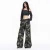 Calça Jeans Camuflada Laranja Infantil Estilo Streetwear Americano Workwear Feminina Solta Modeladora com Toque Relaxado Versátil Comprimento Total