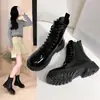 Botines de altura media para mujer con tacones gruesos y puntera redonda, botines Chelsea, nuevos zapatos de mujer de cuero charol estilo coreano otoño 2026, cómodos botines Martin