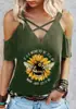 Comercio electrónico transfronterizo Camiseta estampada de oso mamá girasol para mujer