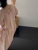 Vestido Rosa de Manga Bufante com Decote em V Estilo Francês Jiangzuo para Mulheres, Vestido Evasê Midi Elegante de Verão de Alta Qualidade 88575