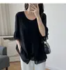 19566 Camisa de Gasa Manga Corta Sencilla y Generosa Personalidad Verano con Caída Moda Femenina Camiseta Talla Extra Grande para Gorditas 300 Jin