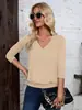 Conjunto de 2 piezas transfronterizo de Amazon para mujer, tops de manga tres cuartos, camisa casual de otoño con cuello en V y lazo delantero