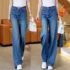 Jeans azules vintage de tiro alto y pierna ancha hechos a medida para mujer, nuevo modelo de otoño 2026, adecuados para cuerpo tipo pera, ajuste no ajustado