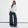 Jeans rectos multibolsillos retro color verde militar para mujer, novedad de principios de otoño 2026, casual, corte holgado, versátiles, pantalones de trabajo