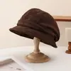 Sombrero de pescador plisado de pana coreana de alta calidad para otoño, color liso, estilo casual versátil, sombrero tipo cubo elegante