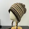 Gorro de tricô listrado color-blocking estilo étnico bom para fotos em locais cênicos chapéu de lã outono e inverno proteção contra o frio aquecimento gorro frio feminino