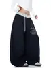 Pantalones deportivos de pierna ancha, holgados, con cintura de lunares estilo americano y diseño de estampado de letras, dobladillo curvo, nuevos para hombre y mujer, para bailar