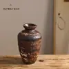 Jarrón de Cerámica Gruesa de Color Oscuro Retro Estilo Wabi-sabi Tarro de Cerámica Hecho a Mano Textura Envejecida Jarrón de Cerámica para Flores Adorno de Arreglo Floral Estilo Chino