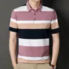 2024 Verano Nueva Camisa Polo Ligera de Negocios Camiseta de Alta Calidad para Hombre con Rayas Marca Americana de Moda Cuello