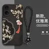 Funda de teléfono líquida tipo ojo de ángel al por mayor del fabricante, adecuada para Apple 17, con borla y diseño floral estilo chino, viene con cordón, protección completa