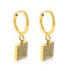 Exquisitos pendientes súper brillantes de oro rosa con forma de rosa, diseño de lujo ligero, populares pendientes cuadrados brillantes de acero inoxidable