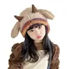 Gorro de Felpa Cálido con Orejeras de Lana Nuevo para Otoño e Invierno para Mujer, Versátil Gorro de Punto a Prueba de Frío