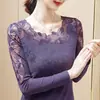 Camiseta Base de Malla para Mujer con Bordado de Manga Larga y Cuello Redondo, de Taiwán, en Stock Transfronterizo, de Alta Gama y Elegante, se Puede Usar por Fuera