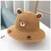 Sombrero de Sol de Verano para Niños, Estilo Delgado, Sombrero de Sol Transpirable para Bebés para Salir, Sombrero de Paja con Protección Solar de Oso de Dibujos Animados para Niños y Niñas