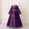 Vestido Formal Europeu e Americano para Meninas Vestido de Princesa Vestido Longo de Manga Longa para Eventos Estampado Floral Roupa de Performance para Dama de Honra