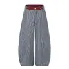 Pantalones de trabajo de pierna ancha a rayas de bloques de color retro americano, unisex, corte holgado, efecto adelgazante, diseño único, pantalones largos para otoño