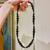 Collar de Ágata Negro Natural de Alta Calidad con Tamaño Graduado Cadena para Clavícula Sonrisa
