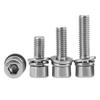 Tornillo de combinación de tres piezas de acero inoxidable 304 con cabeza de copa pulida, tornillo de combinación de almohadilla de resorte plana hexagonal M4M5M6M8M10