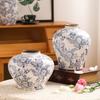 Vaso de Cerâmica Azul Nórdico e Florido Estilo Chinês Sala de Estar Mesa de Escritório Vaso Antigo Placa Decoração de Casa Villa Decoração de Casa