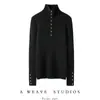 Elegante camisa básica de cachemir con botones dorados, nueva para otoño/invierno 2024, de cuello alto, corte entallado, suéter de punto interior ajustado