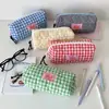 Estilo Ins Bolsa Estojo Xadrez Acolchoada Estudante Grande Capacidade Bolsa de Armazenamento para Material Escolar Bolsa de Lápis Material para Caderno DIY Bolsa de Cosméticos
