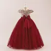 Vestido Formal para Niña, Vestido de Princesa para Niños, Vestido de Tul Abullonado, Vestido de Dama de Honor con Lazo y Flores, Vestido Largo para Fiesta de Baile, Navidad