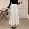 Saia de Malha Fluida Feminina Outono Inverno Novo Estilo Moda Cintura Alta Comprimento Médio Saia Plissada Saia Longa que Cobre o Quadril
