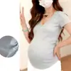[Personalizado] Ropa de Maternidad Estilo Nuevo Primavera y Verano Camiseta de Color Sólido para Mamás Embarazadas, Corte Holgado para Cubrir la Barriga sin Mostrar el Embarazo, Top Versátil de Moda
