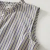 Foto Real de Camisa Chaleco de Abrigo Estilo Japonés Verano Nuevo para Mujer Holgado Sin Mangas Cuello Alto Rayado Top Cardigan para Mujer