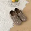 Mocassins de Lã com Bolinhas Francesas e Salto Escondido Femininos 2026 Outono/Inverno Novos Tira com Fivela Casual Birkenstock Versátil Confortável