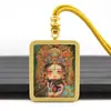 Colgante de Tanka Dorado Pintado a Mano Estilo Tíbet Colgante de Tanka Wuye Zakhiram Pasado y Presente Collar con Cordón