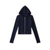 Sudadera con capucha y cordón Chaqueta ajustada con cremallera para mujer Nueva de otoño Cardigan de manga larga Top deportivo corto Color liso